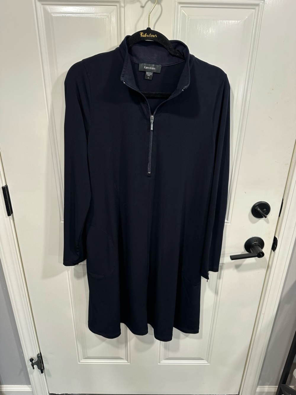 Karen Kane Navy Long-Sleeve Half-Zip A-Line Travel Dress